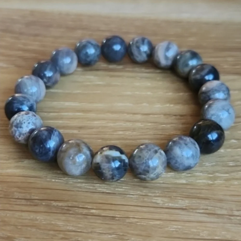 Gray Sunstone Beaded Stretch Bracelet | Handmade